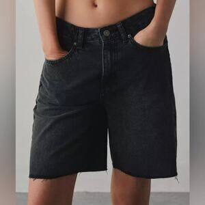 BDG Black Wash Bermuda Cutoff Mom High Rise Raw Hem Distressed Denim Shorts 25